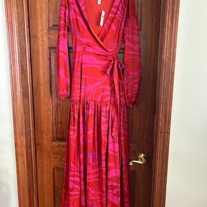 Elegant Red and Pink Wrap Dress